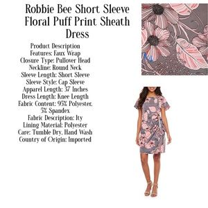 Nwt Robbie Bee Floral Puff Print Sheath 
